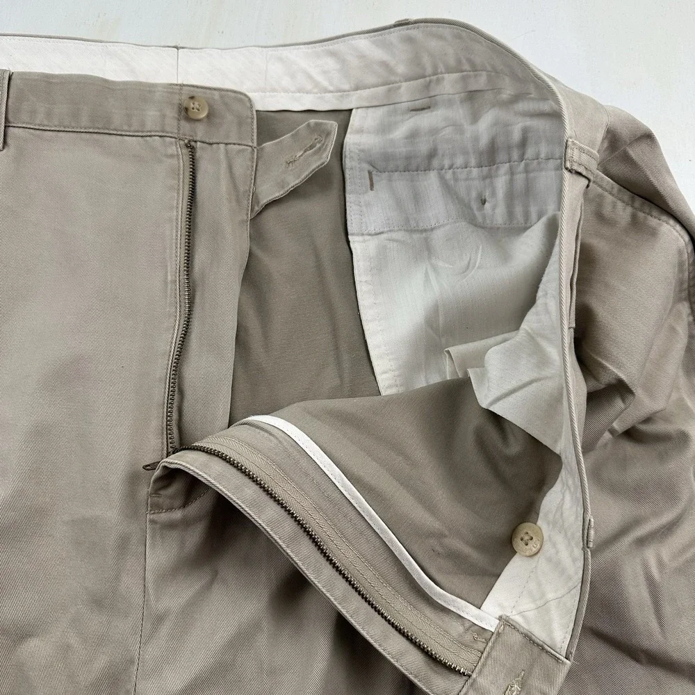 VTG Polo Ralph Lauren BIG Andrew Chino Pants Men 48Bx32 Fits 47x32 Khaki Pleated